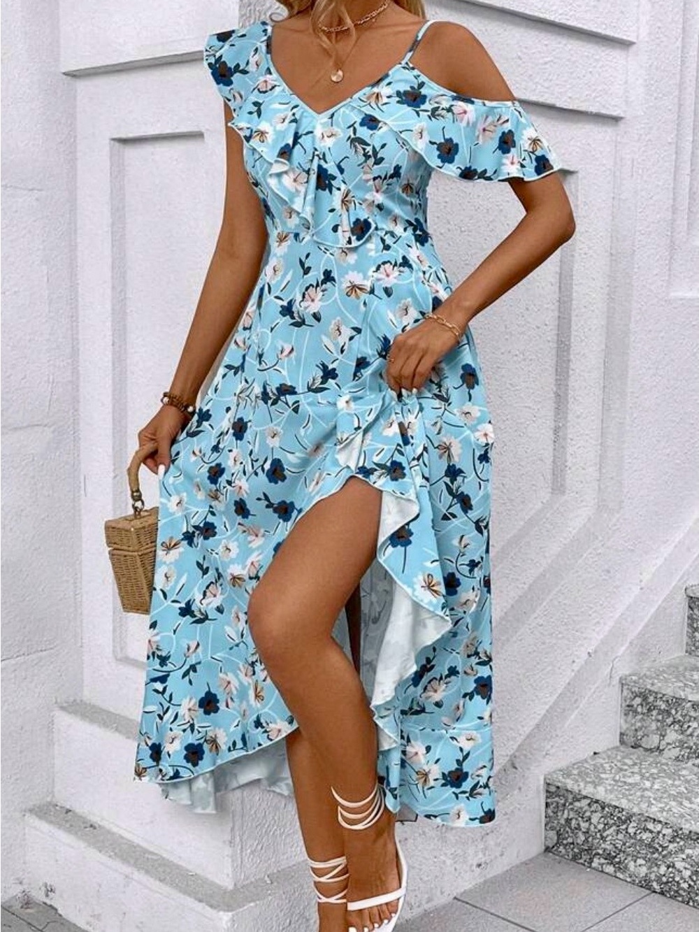 Floral Asymmetrical Ruffle Midi Dress - Picture 5 of 8